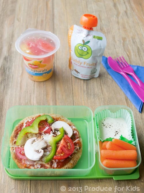 fun lunchbox recipe: pizza bento box for produce for kids