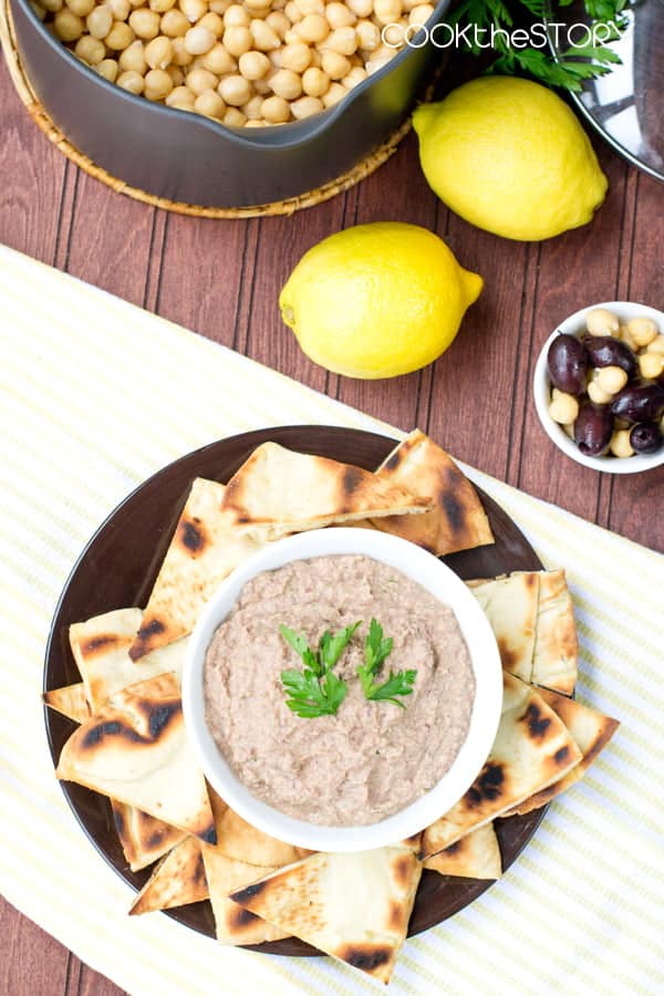 From Scratch Kalamata Hummus Recipe with Homemade Pita Chips
