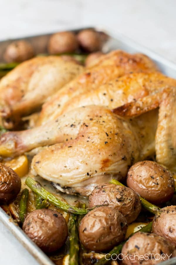 Spatchcock Chicken with Potatoes and Asparagus