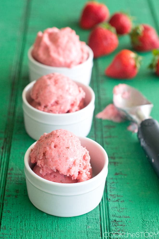 Strawberry Frozen Yogurt with Basil and Lemon